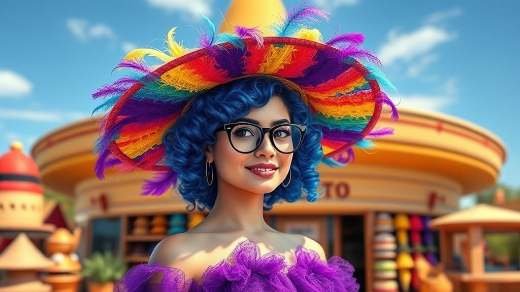 Woman in Rainbow Hat Digital Art Portrait
