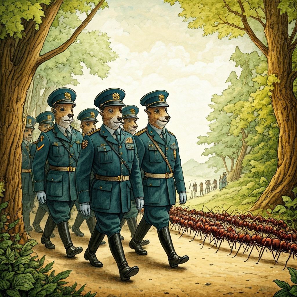 Whimsical Military Parade with Marching Ants