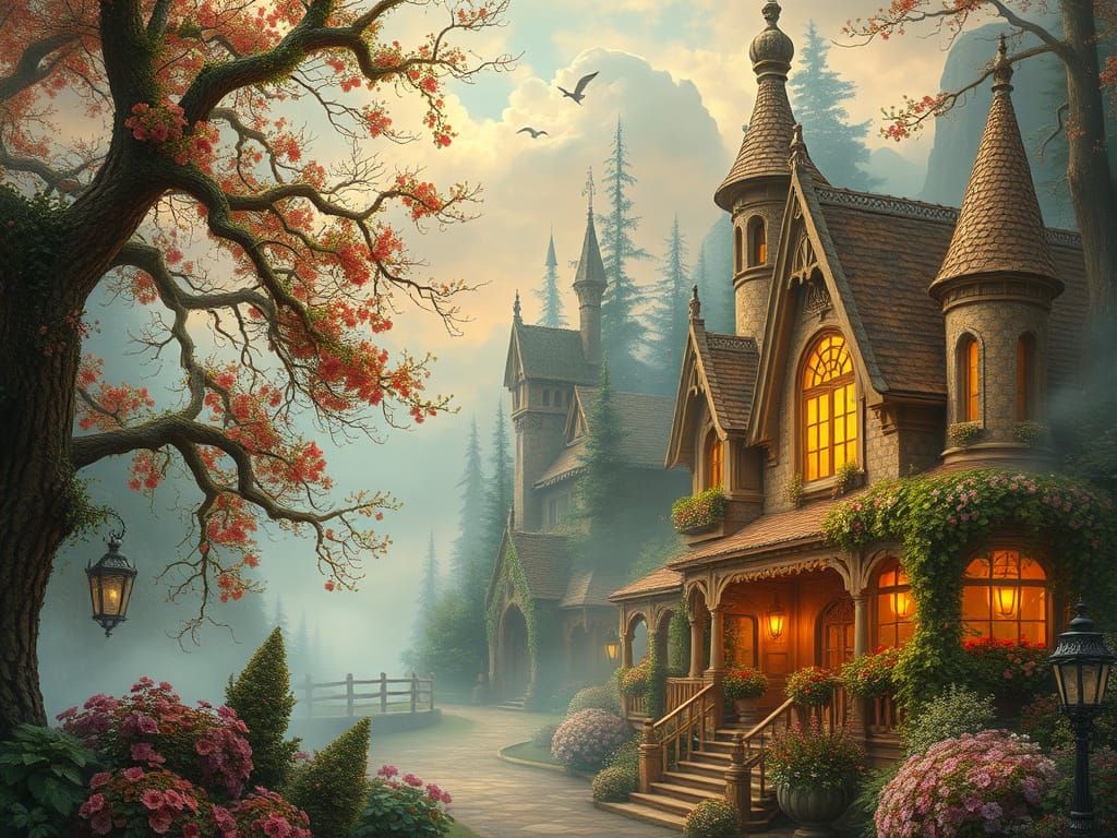 Ethereal Fantasy Landscape in Whimsical Style