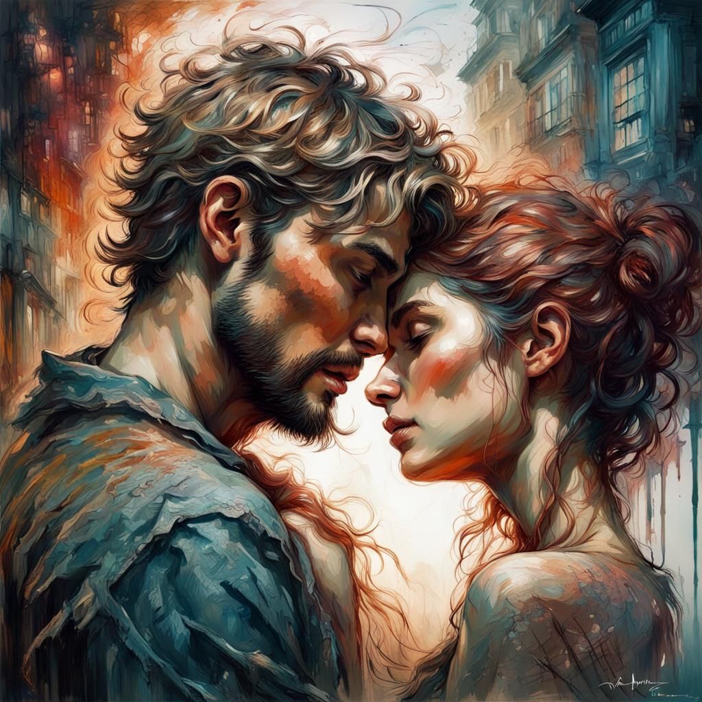 Lovers Embrace: Detailed Matte Painting in Impressionist Sty...