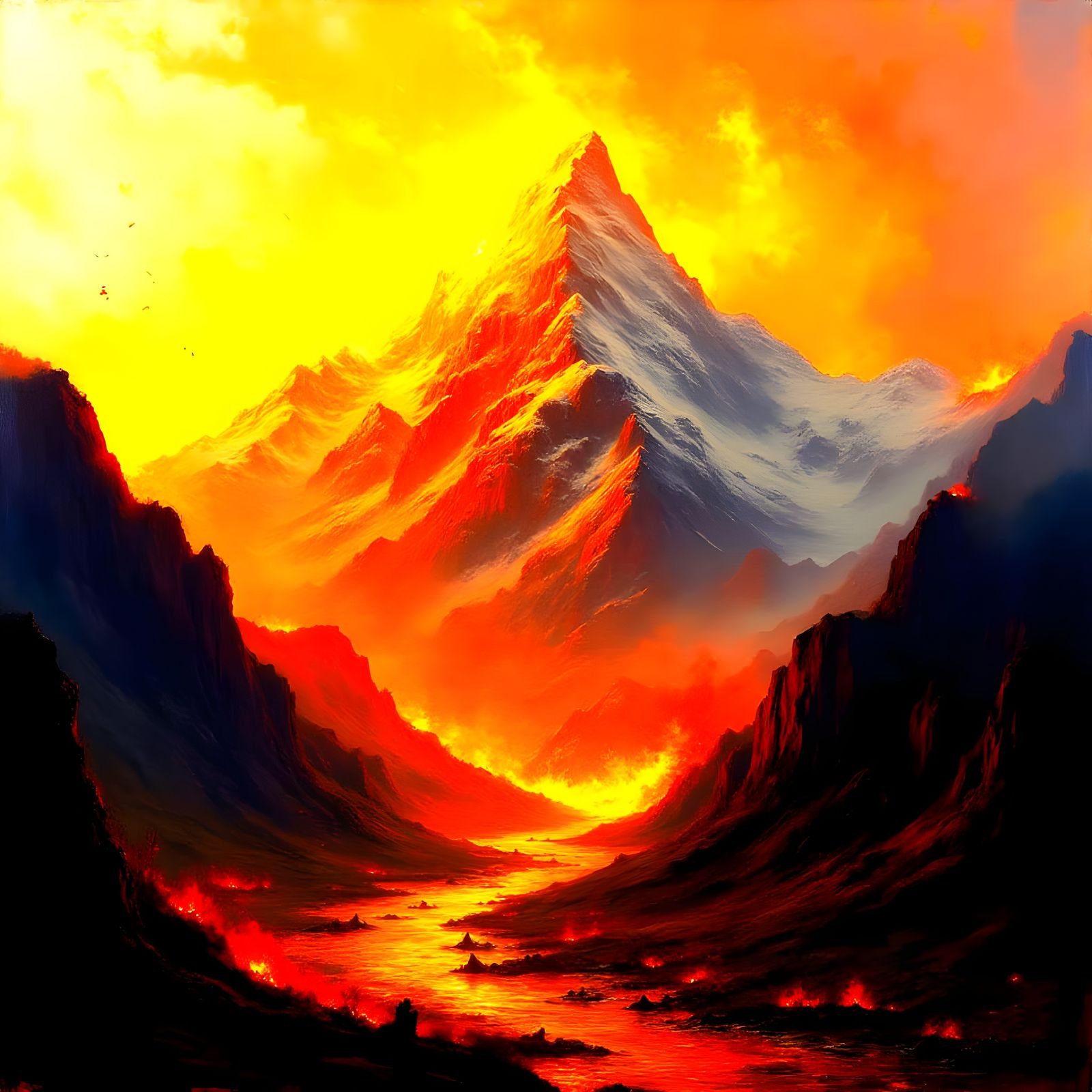 Molten Volcanic Landscape in Fiery Inferno