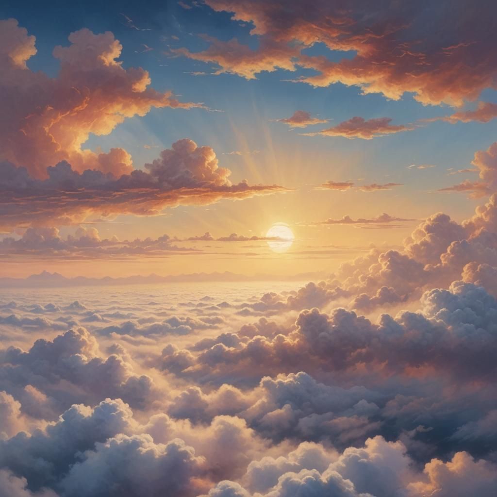 Sunrise Above Clouds: Ethereal Fantasy Landscape