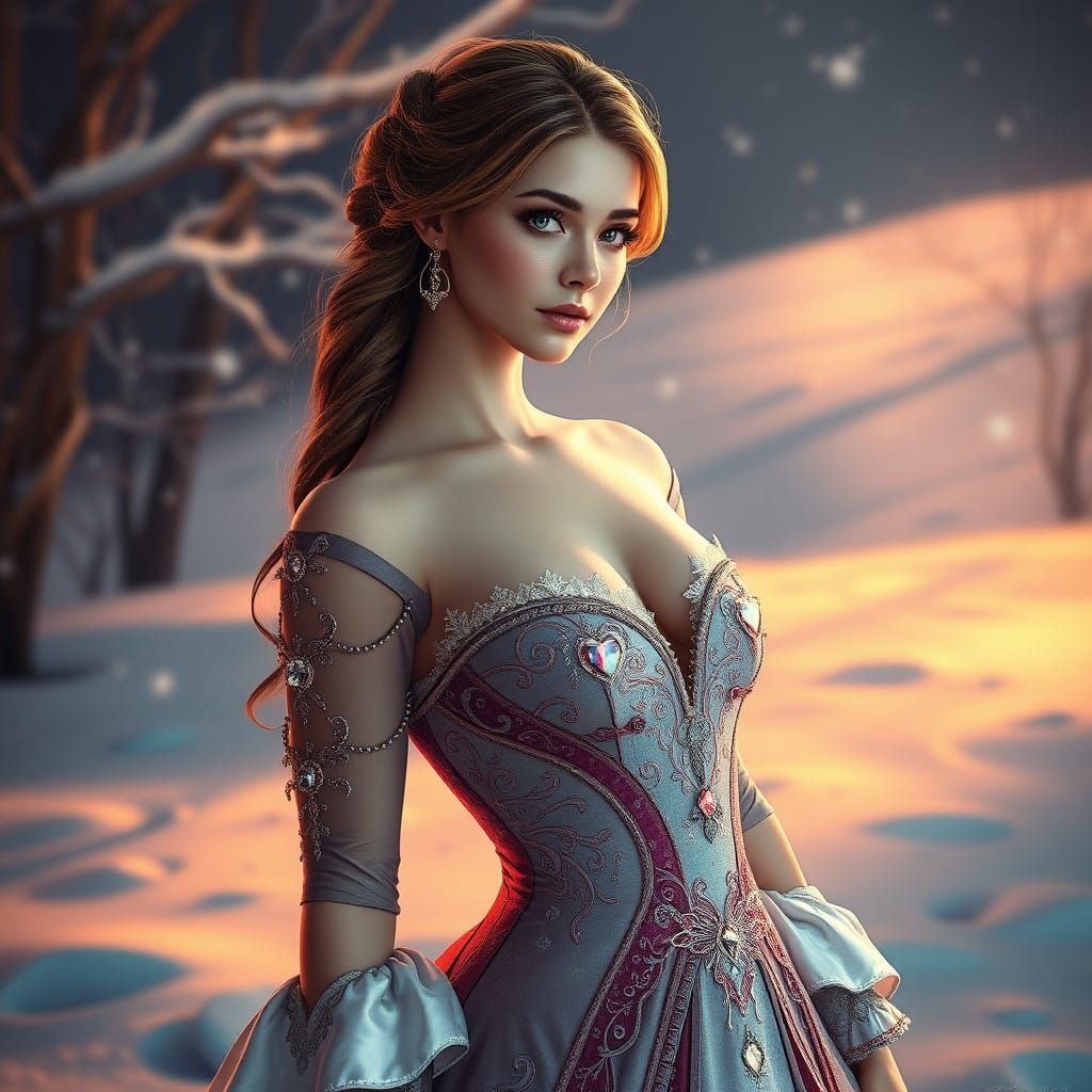 Regal Winter Goddess in Snowy Landscape