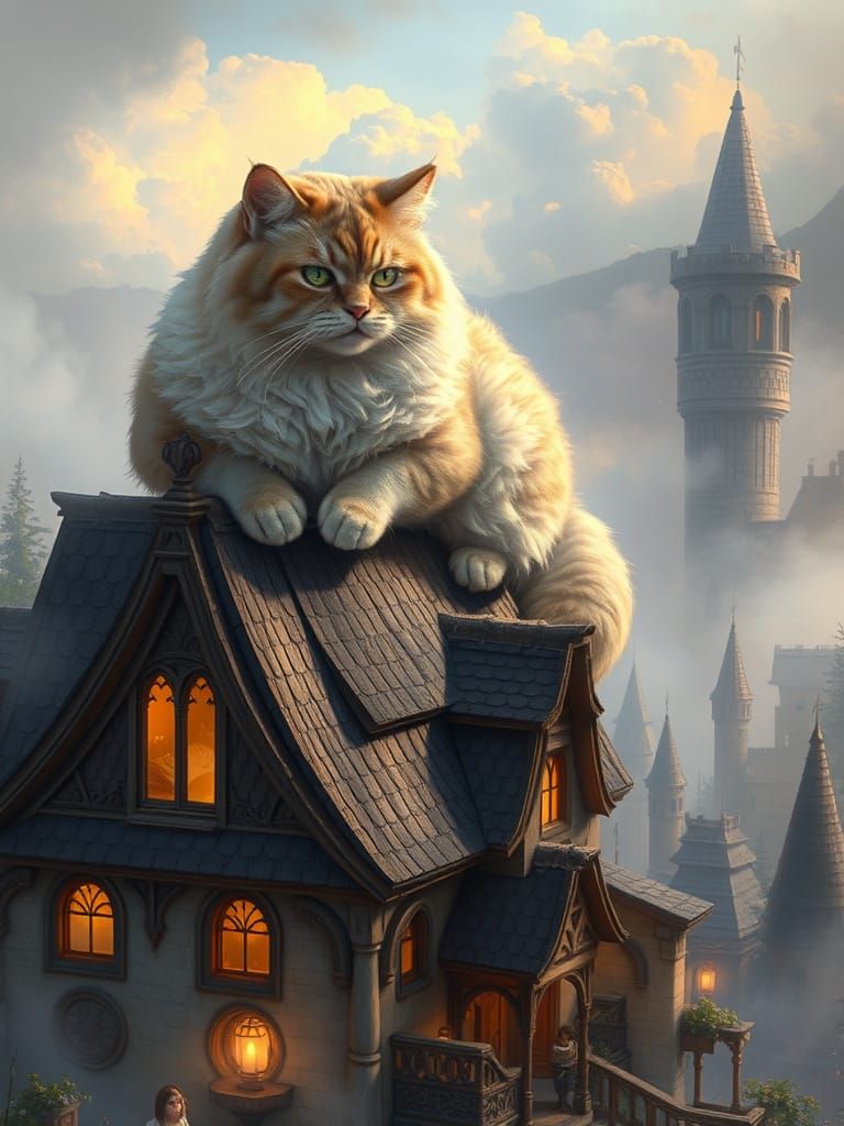 Majestic Cat Overlord in Ethereal Fantasy Scene