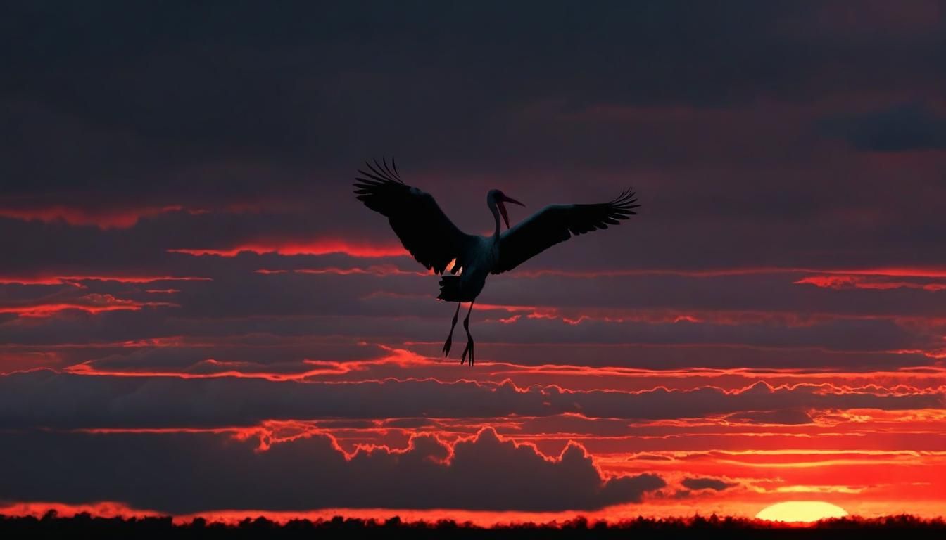 Stork Silhouette at Sunset: Art Deco Style
