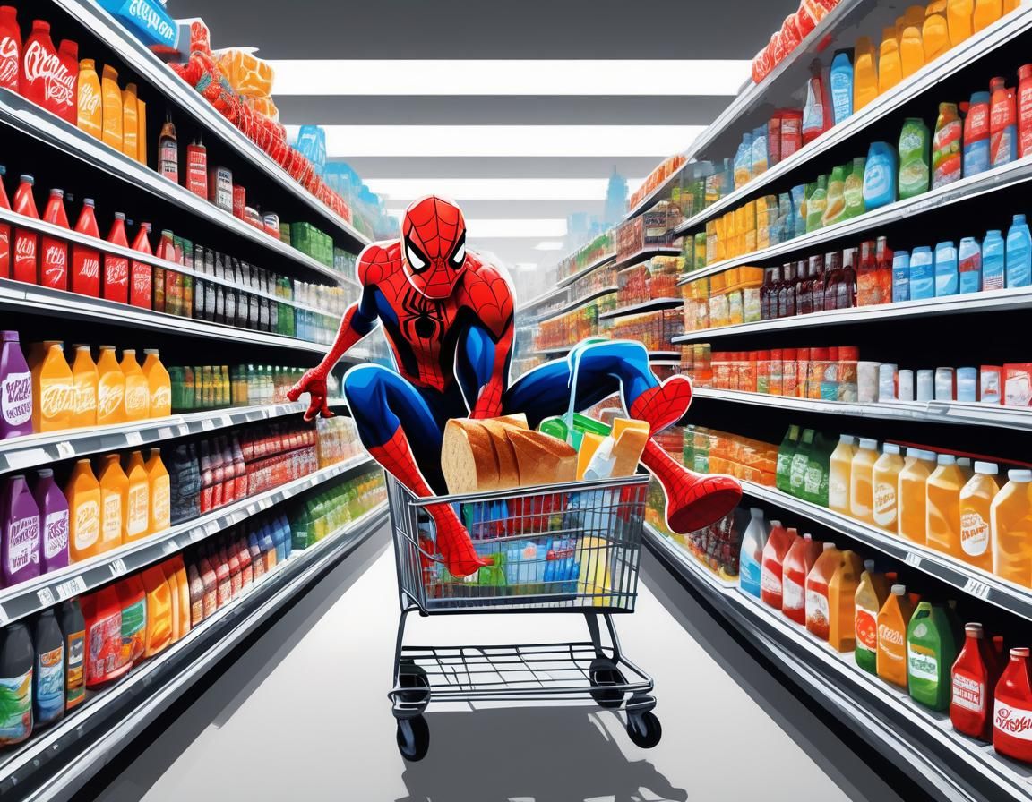 Spiderman Shopping for Groceries in Graffiti Art Style