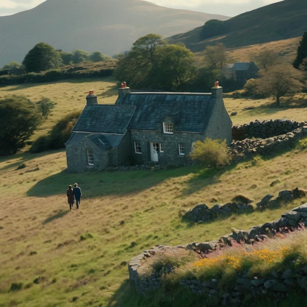 Romantic Stroll Through Scottish Hills in Impressionist Styl...