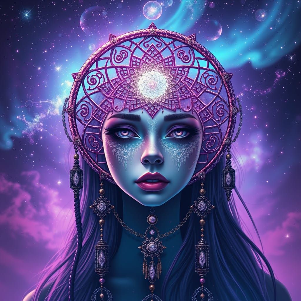 Cosmic Dreamcatcher Woman in Digital Painting Style