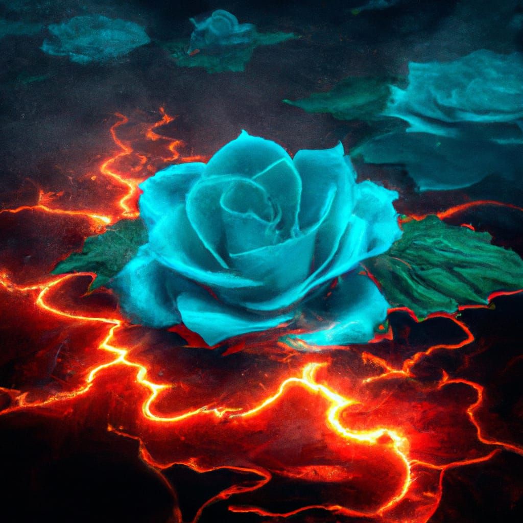 Flaming Rose on Lava Lake: Photorealistic Art