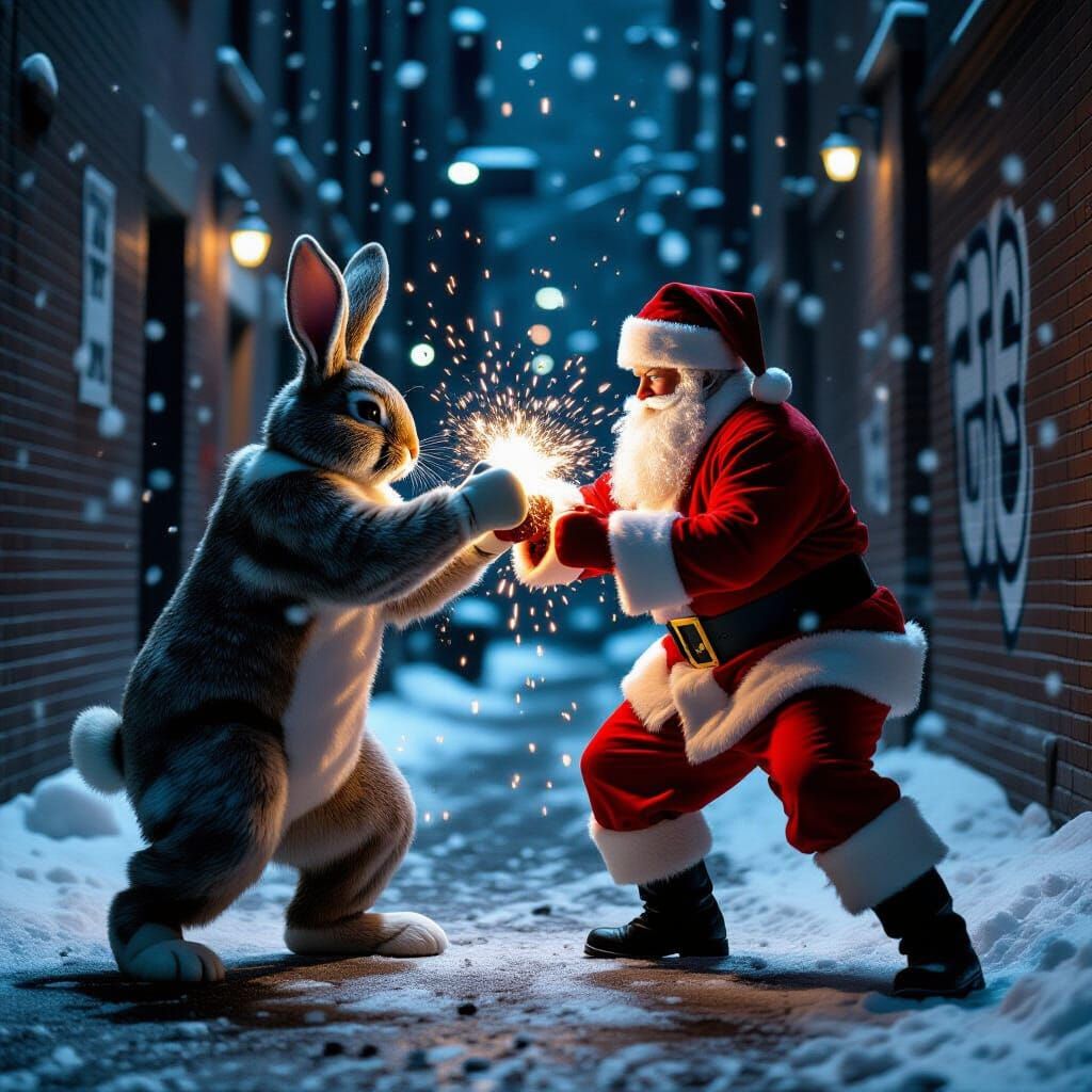 Easter Bunny Fights Santa Claus in Gritty Alley