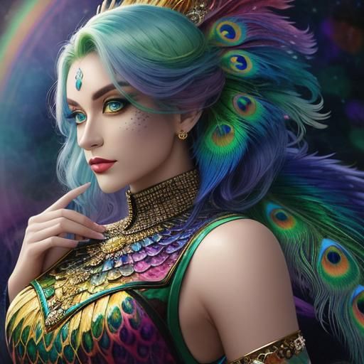 Woman with Rainbow Scales in Ethereal Fantasy Style