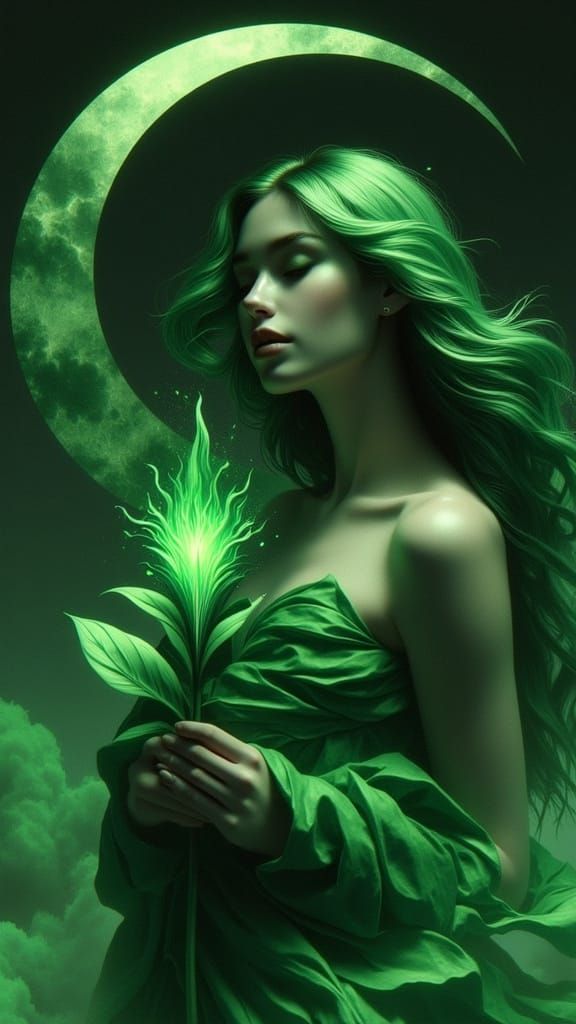 Mystical Woman with Lily in Dark Mist