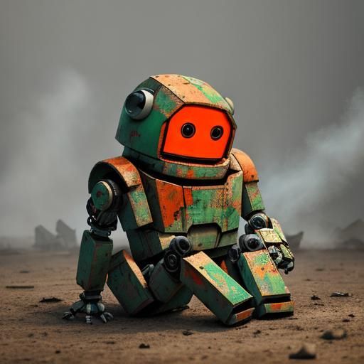 Lopsided Robot with Glowing Eyes