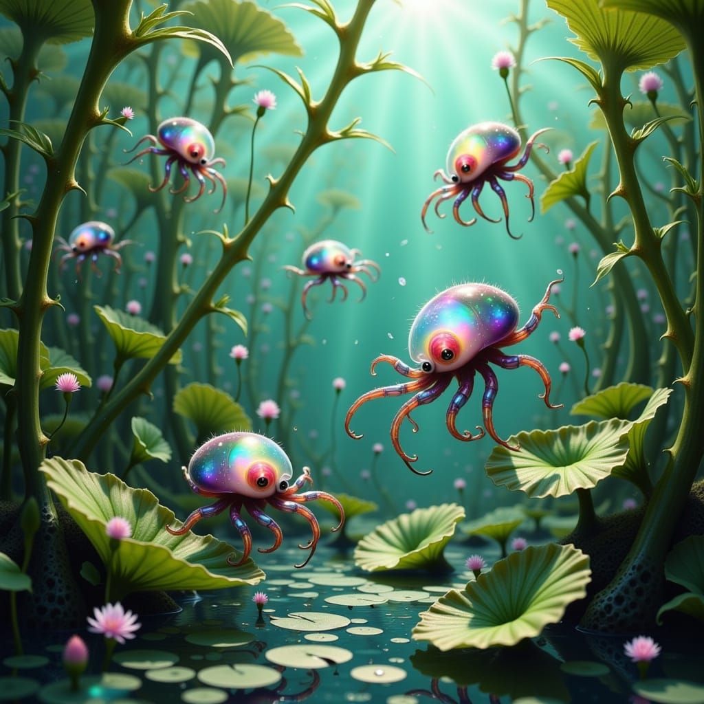 Whimsical Spider-Octopi Play in the Everglades