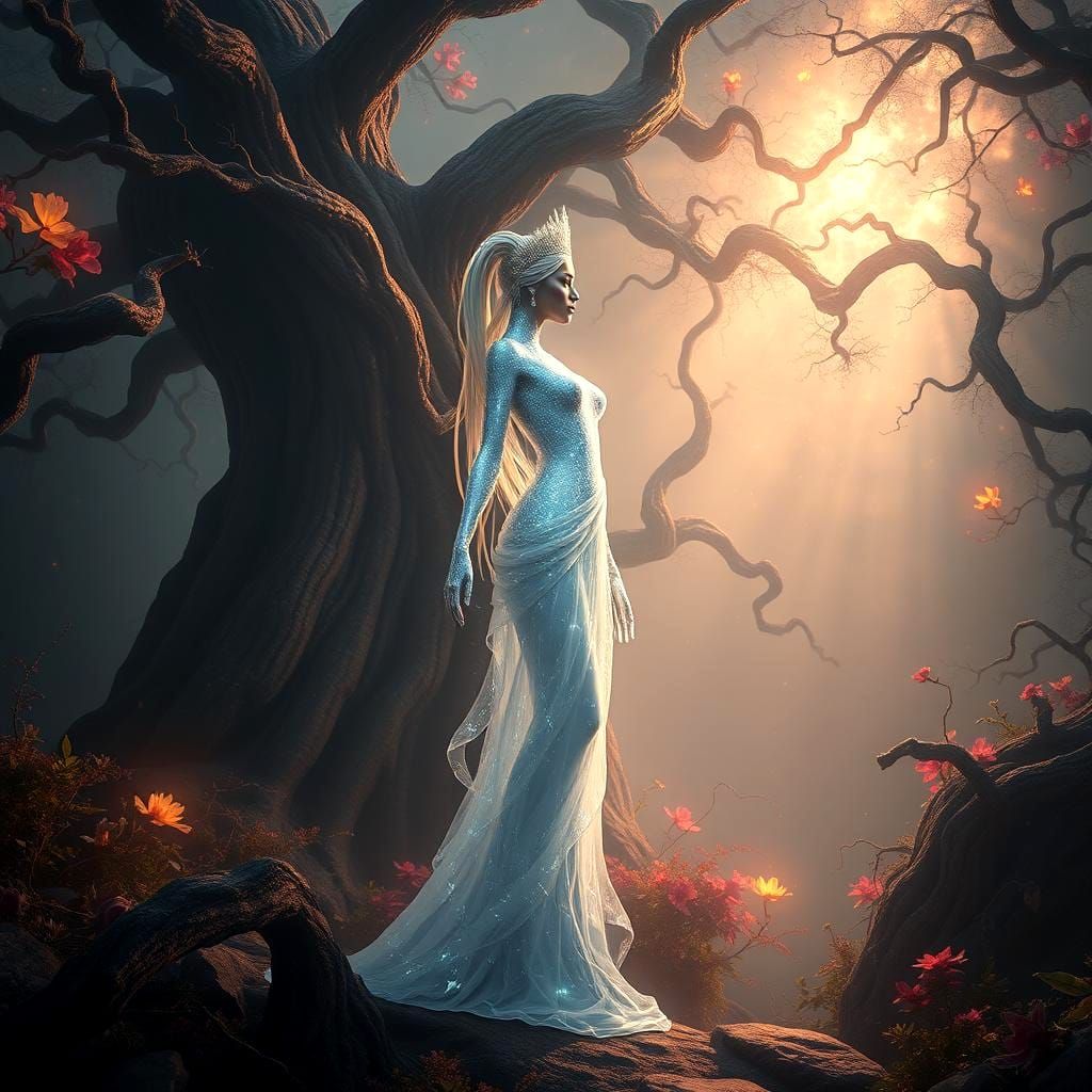 Crystalline Female Silhouette: Fantasy Concept Art