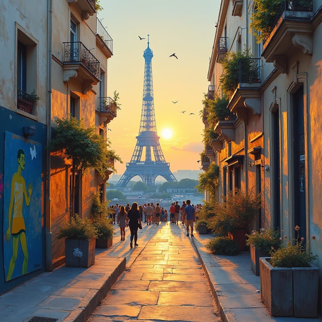 Paris Olympics: Impressionist Street Art Dreamscape