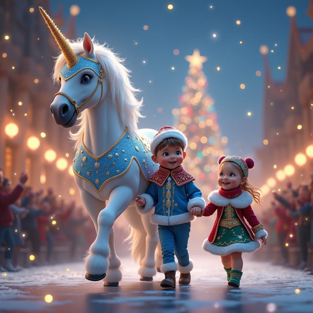 Whimsical Christmas Celebration with Unicorn and Cherubic Ch...