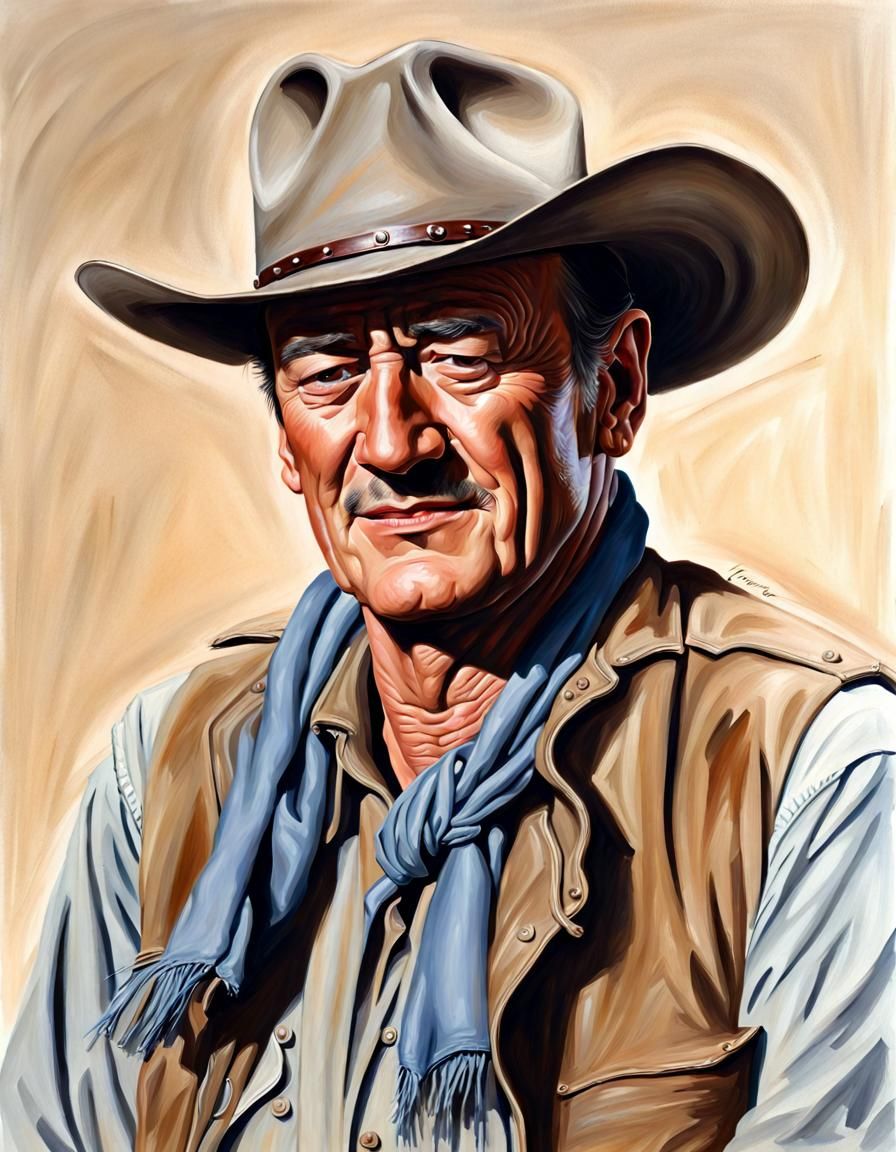Hyperrealistic Gouache Portrait of John Wayne