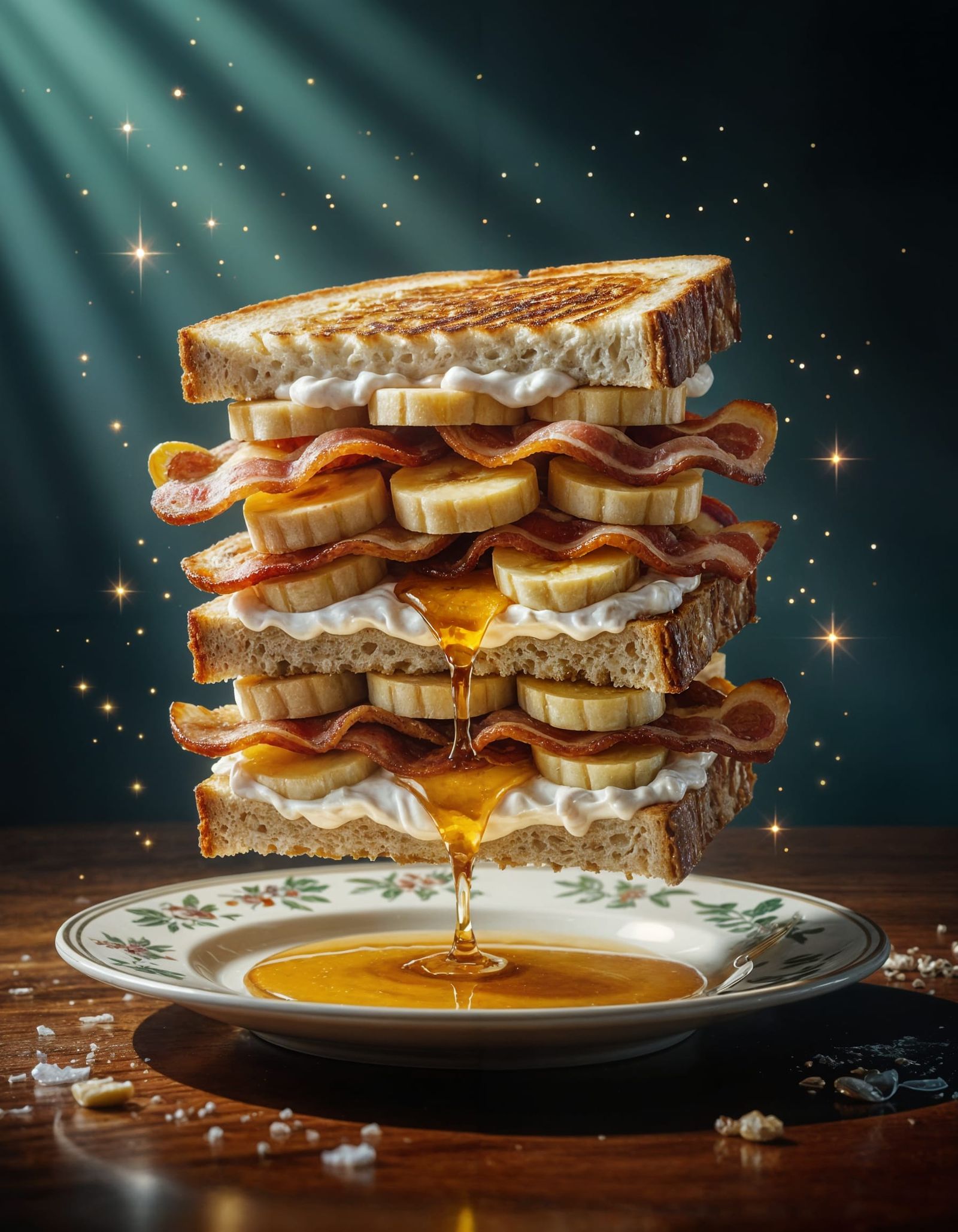 Magical Sandwich Tower with Bacon, Banana, and Honey