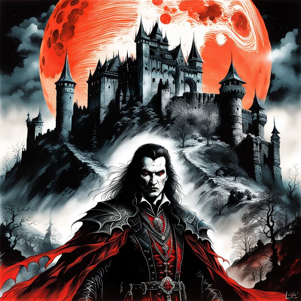 Dracula's Castle: Double Exposure Art in Tetradic Colors