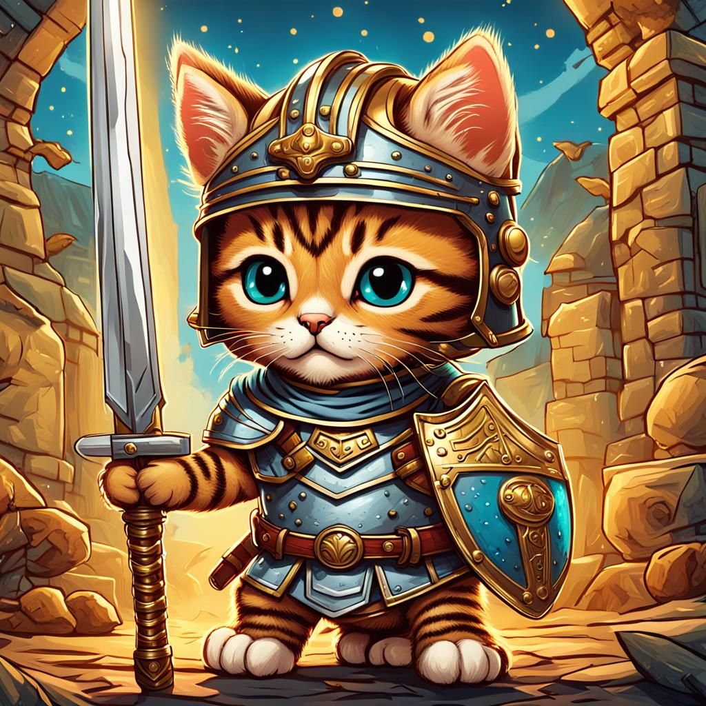 Tabby Kitten Centurion in Comic Book Style