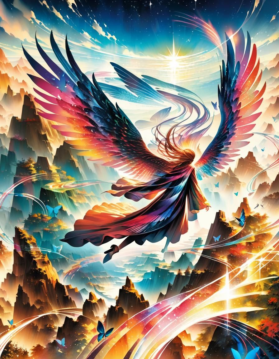 Flying Alien with Bionic Wings in Cyberpunk Style