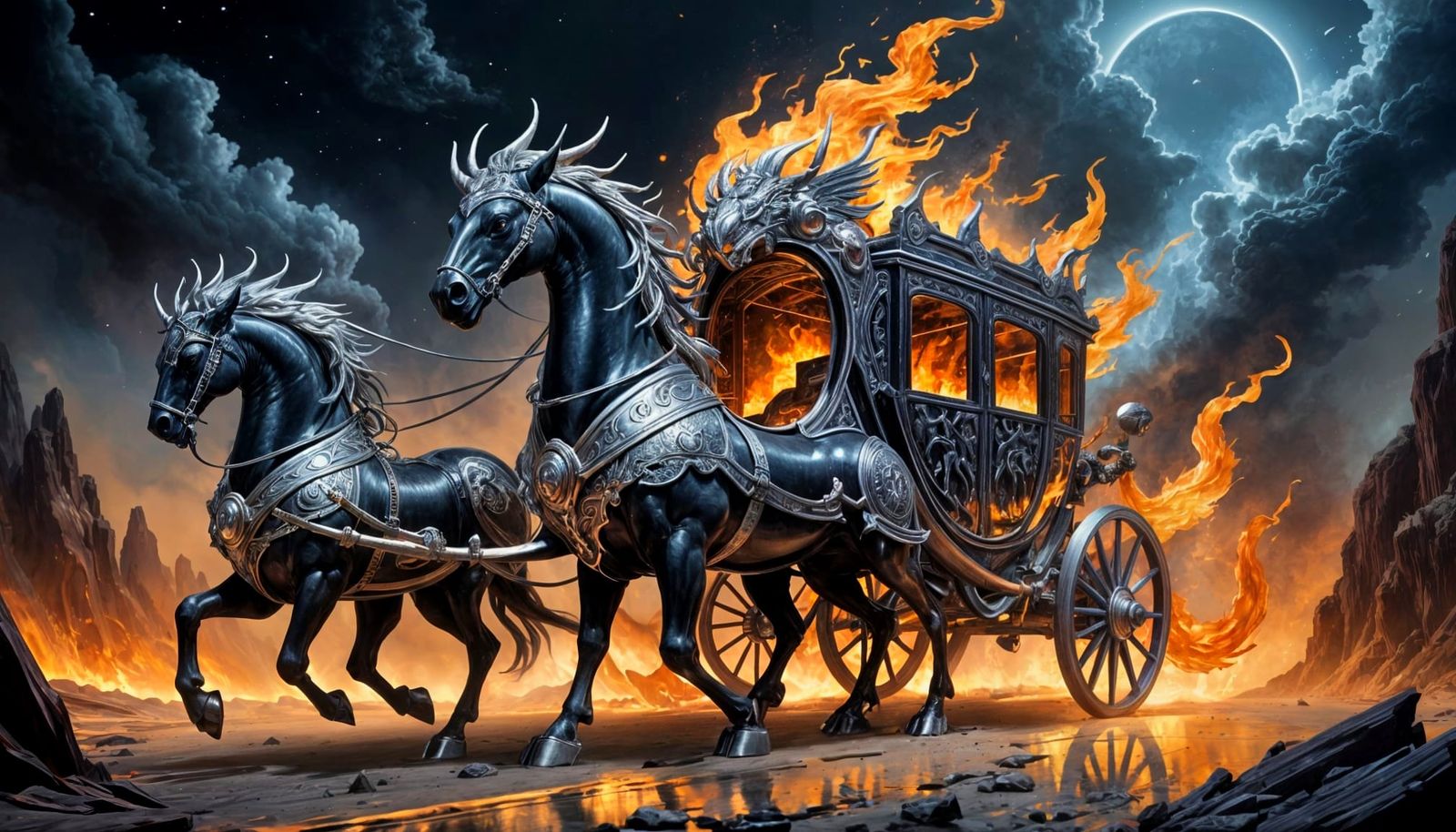 Obsidian Chariot Pulled by Fiery Phoenixes