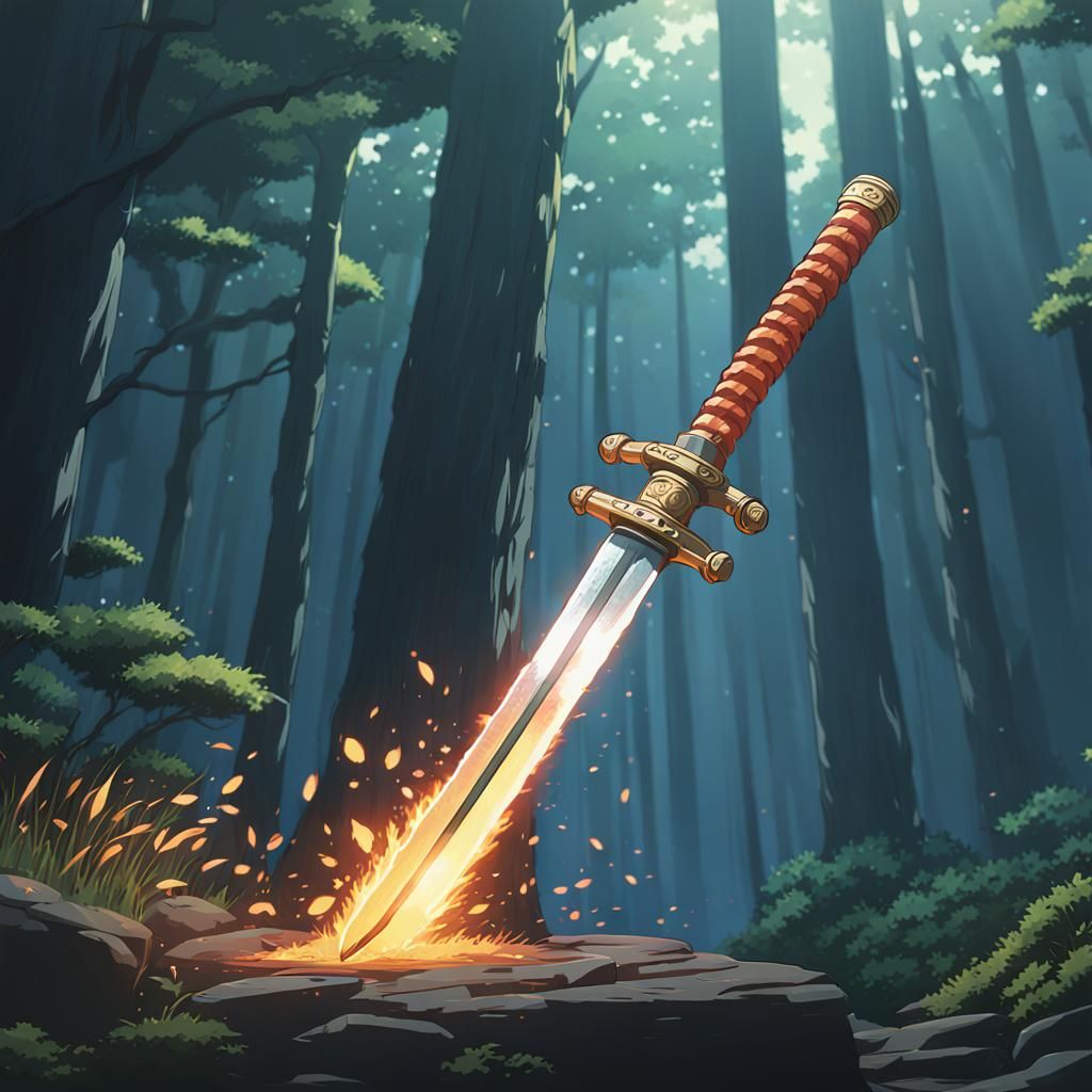 Bear Samurai with Fire Sword in Anime Style