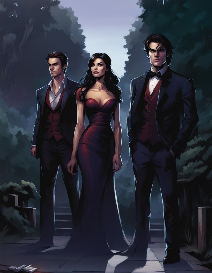 Comic Book Art: Elena, Stefan, and Damon