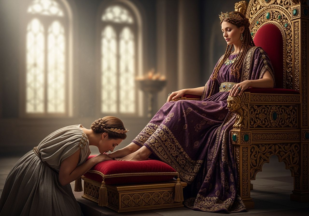 Roman Empress Enthroned, Servant Kissing Her Feet