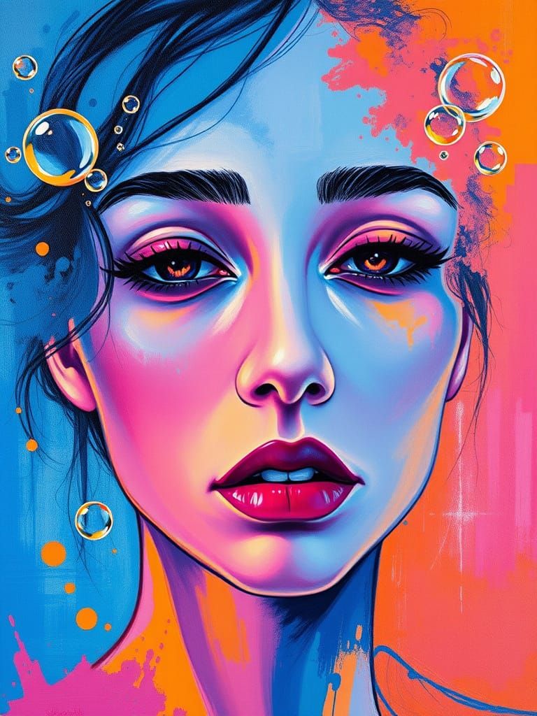 Vibrant Abstract Portrait in Pop Surrealism Style