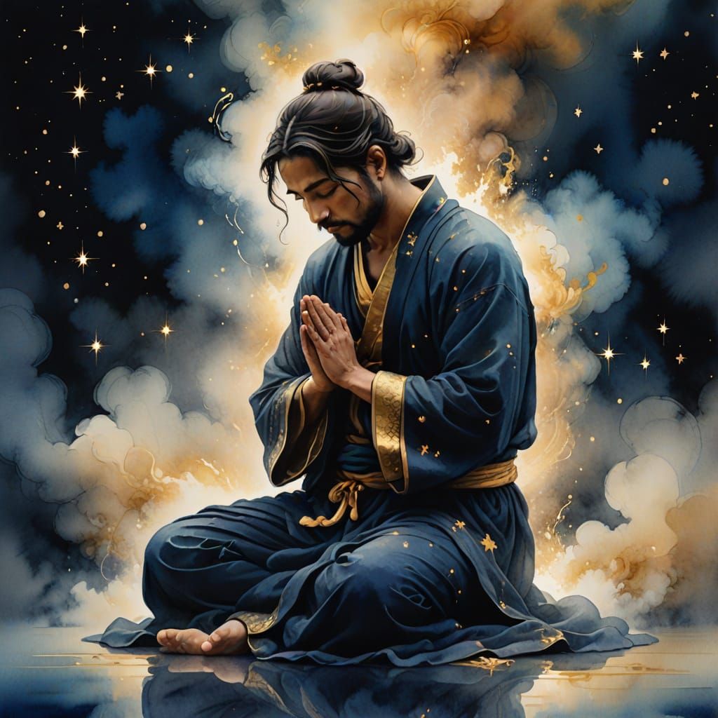 Ethereal Figure in Prayer: Spiritual Concept Art