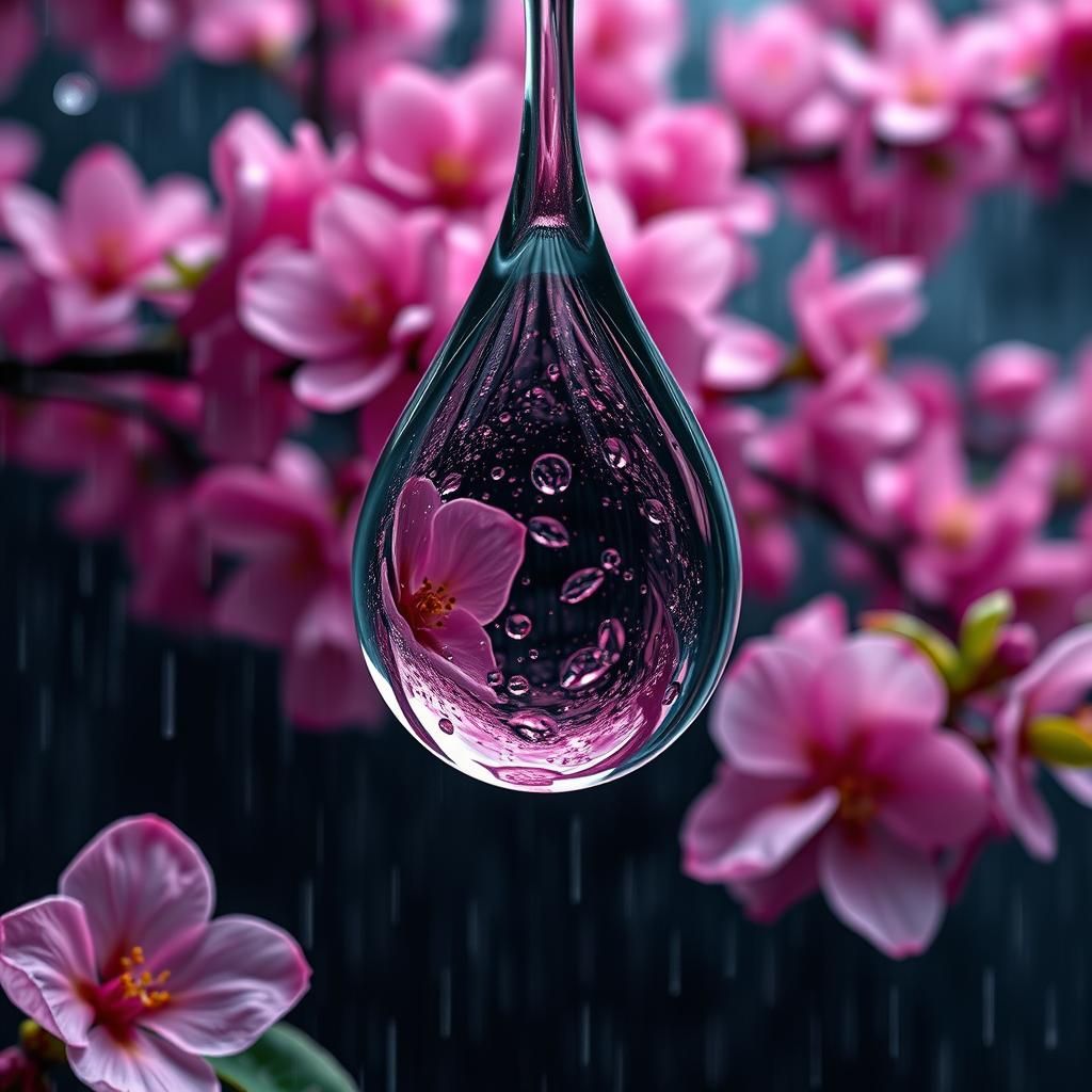 Sakura Bloom In A Rain Drop