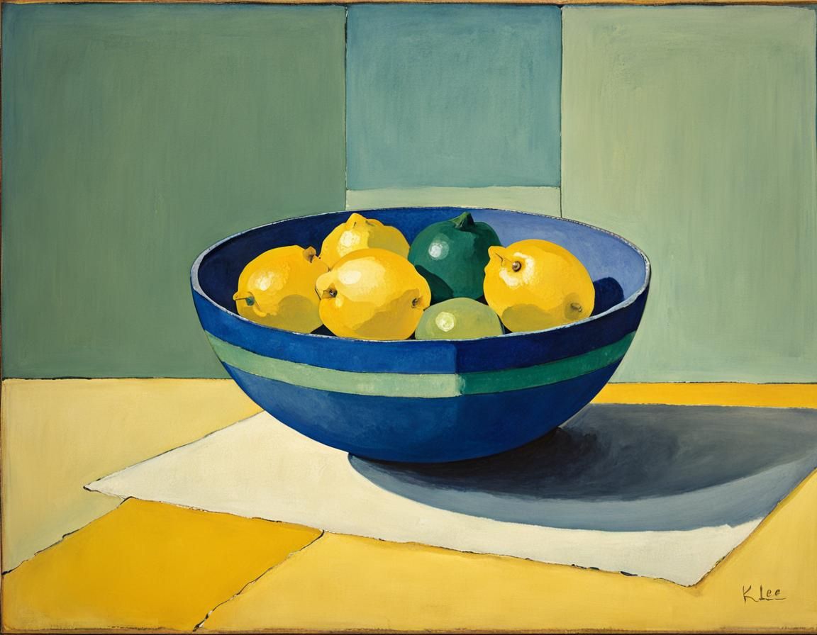 Lapis Lazuli Bowl with Yellow Lemons, Neo-Impressionist Styl...