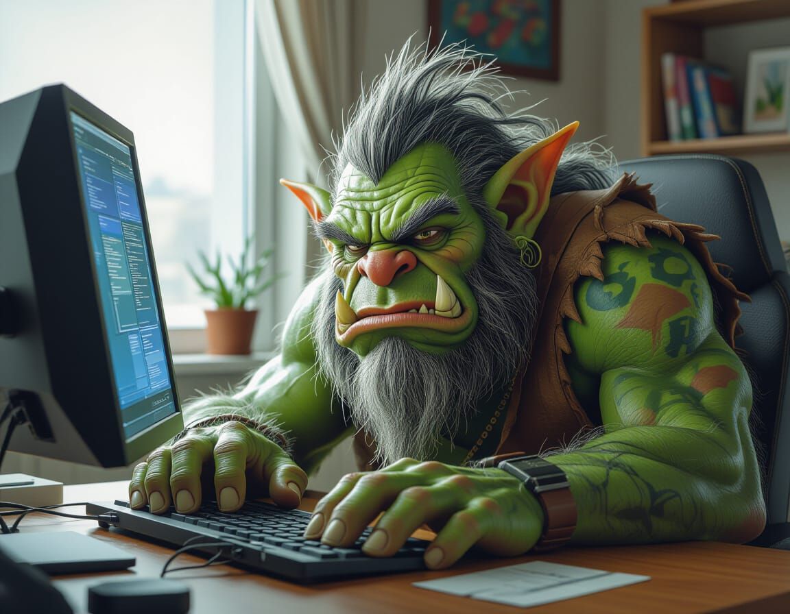 Fantasy Troll's Computer Troubles: Acrylic Art