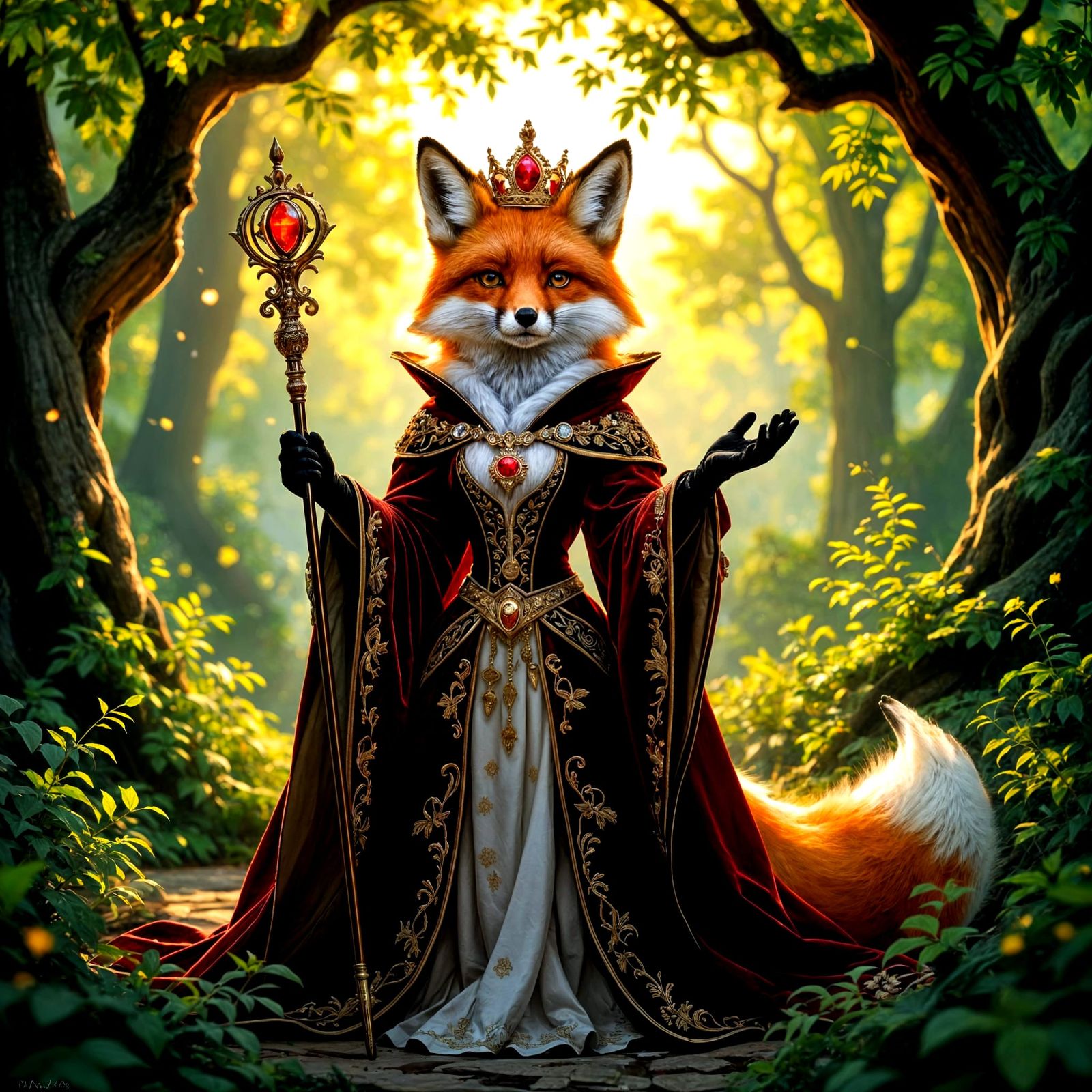 Majestic Queen Fox in Regal Attire