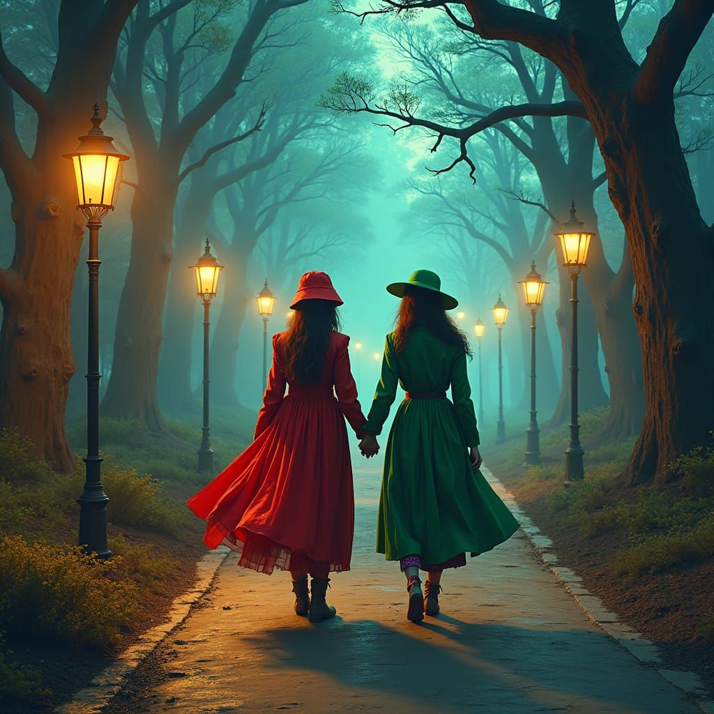 Mystical Lesbian Couple on Luminous Road
