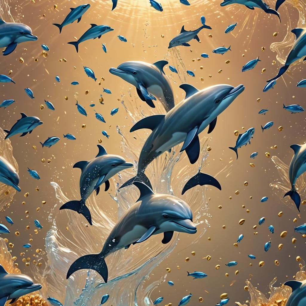 Two-Headed Dolphin in Radiant Ocean, Pixar-Inspired 3D Art