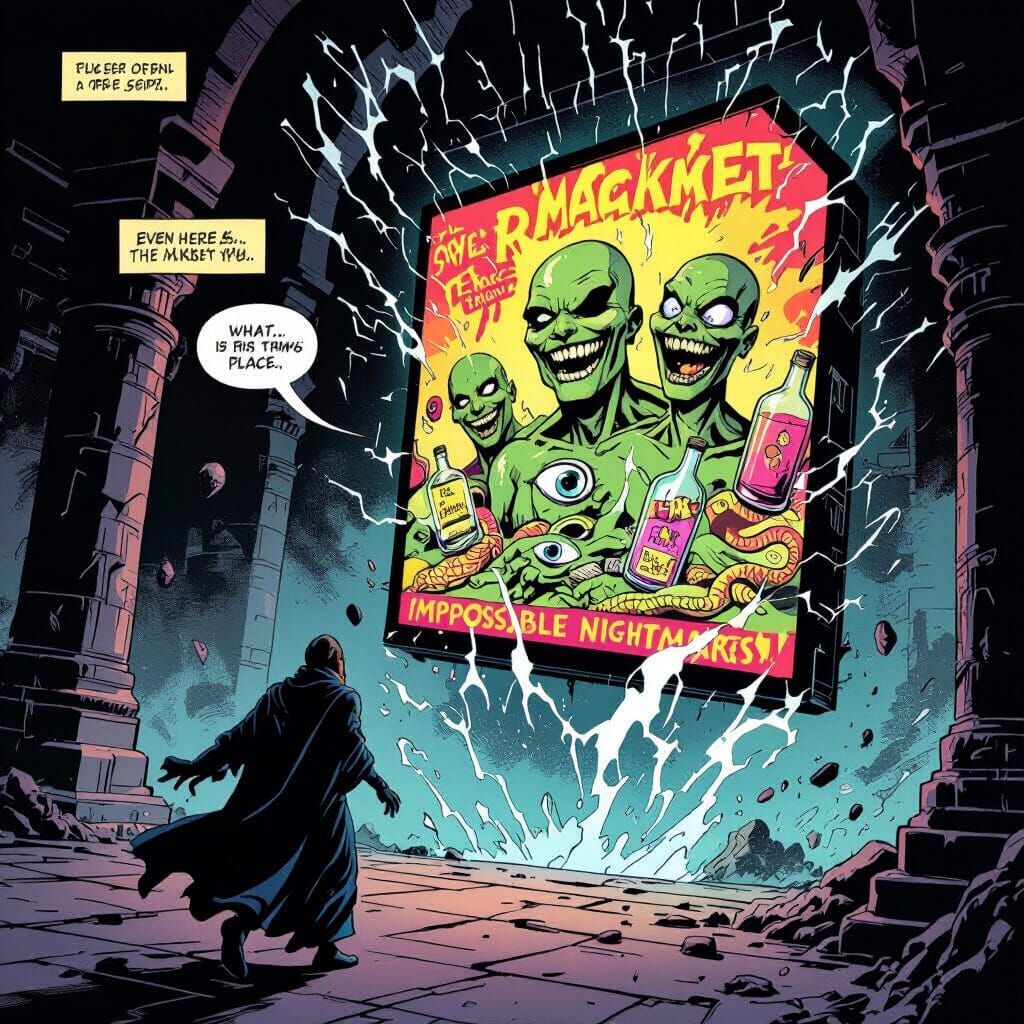 Surreal Horror Comic Page: Prophet Faces Cosmic Ads