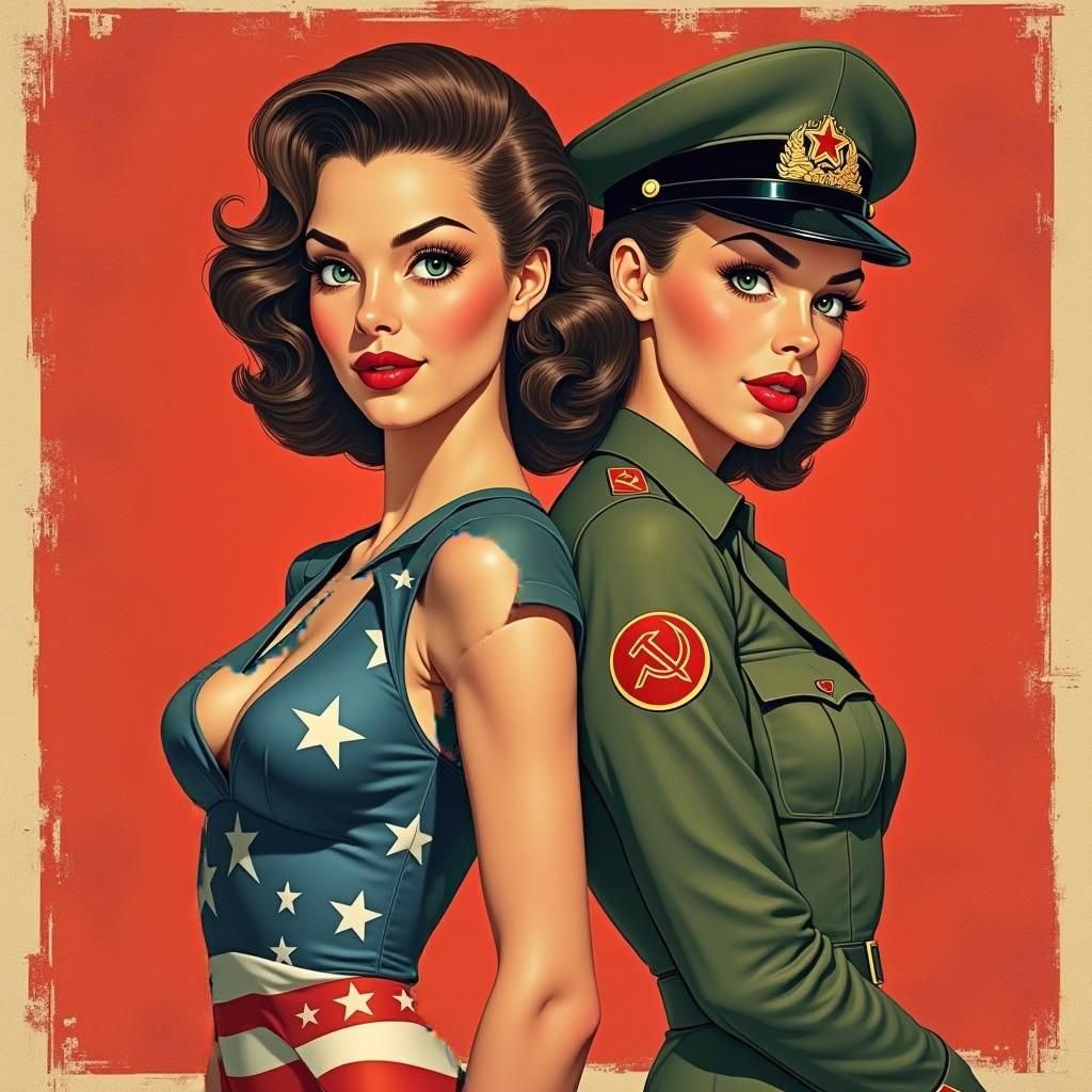 American and Soviet Pinup Girls in Comic Book Style
