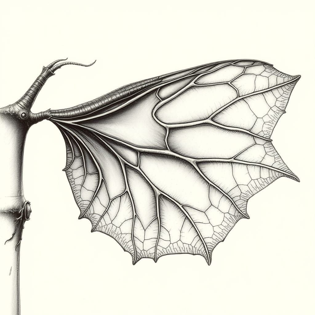 Intricate Black and White Botanical Art of Sycamore Wing Sam...
