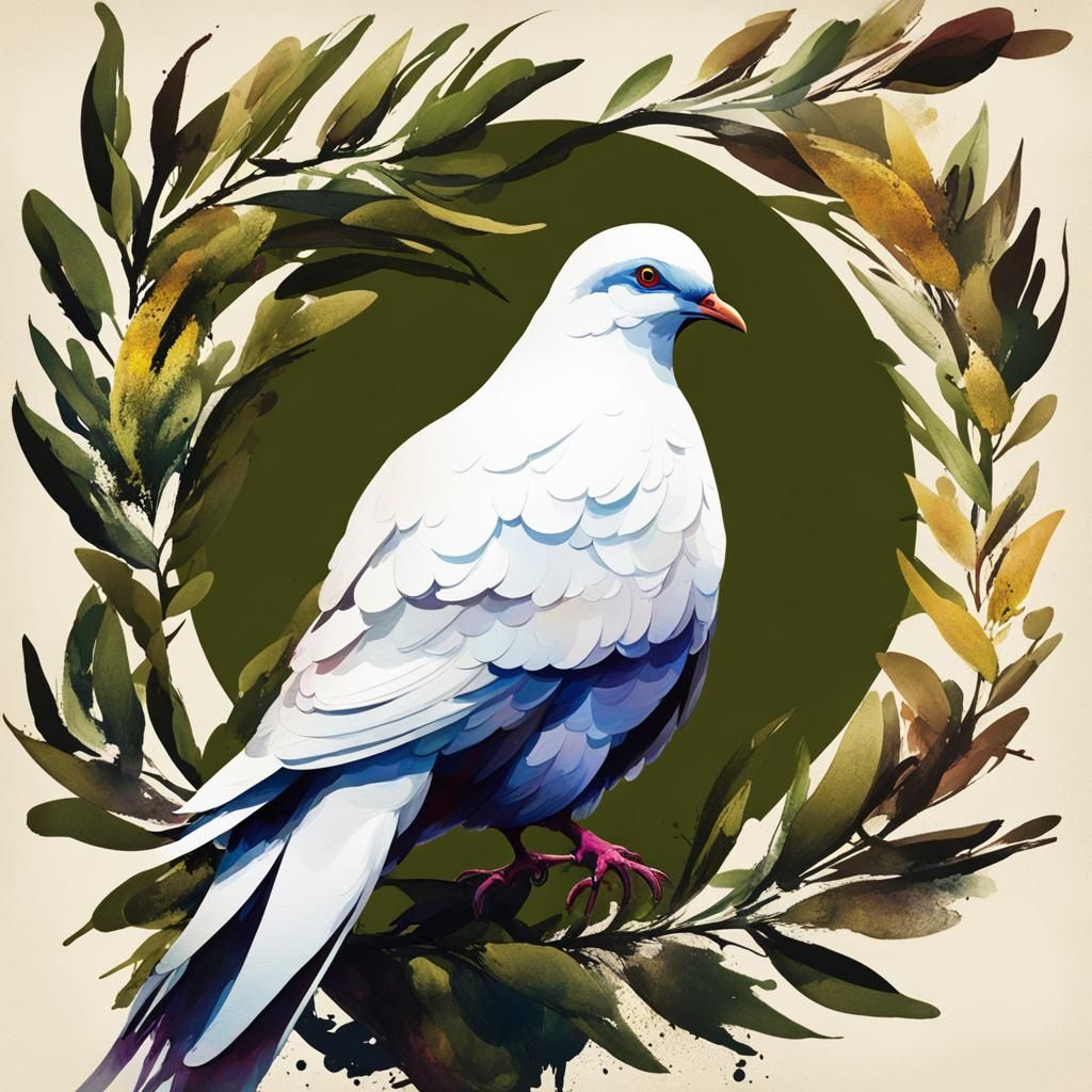 Glitchcore Peace Dove with Olive Branch in Japan