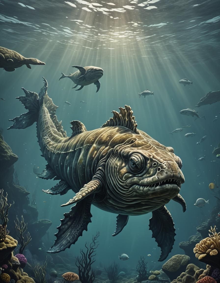 Mysterious Giant Sea Creature Swimming Underwater