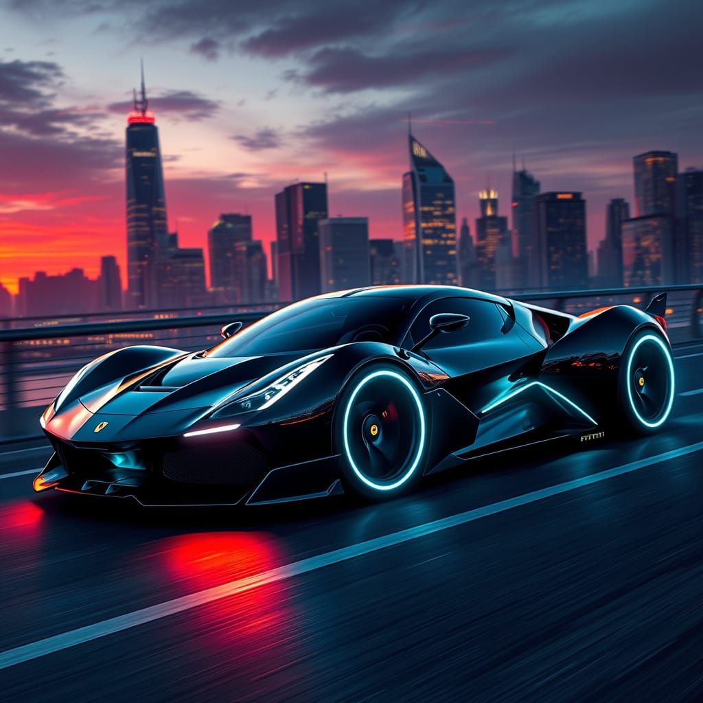 Futuristic Black Sports Car Concept on West Side Highway