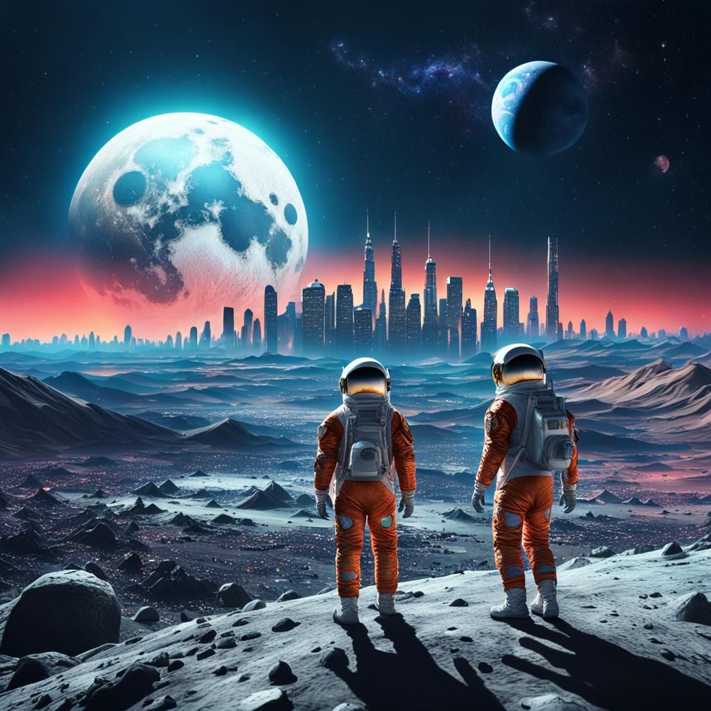 Futuristic Lunar Cityscape in Hyperrealistic Digital Art