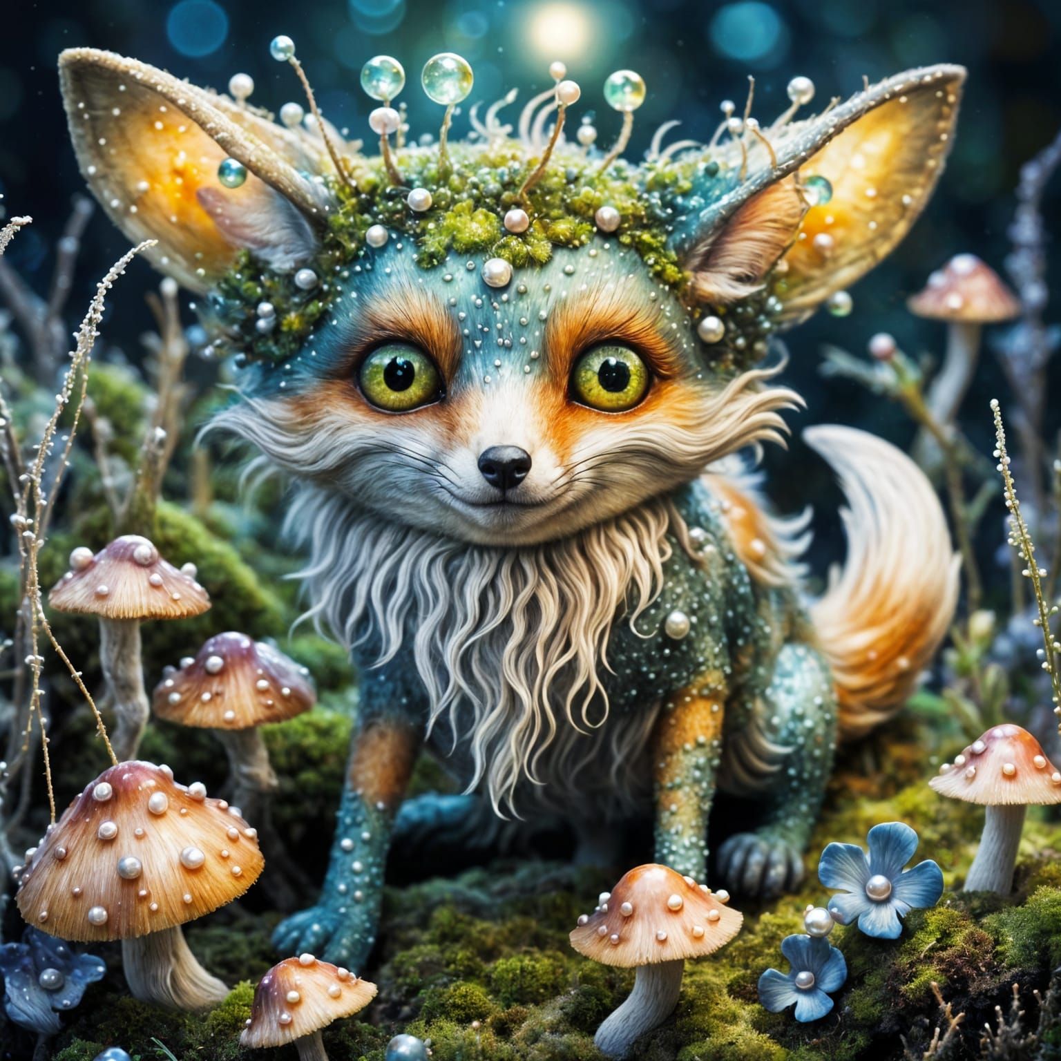 Adorable Murex Fox Creature in a Pearl Forest