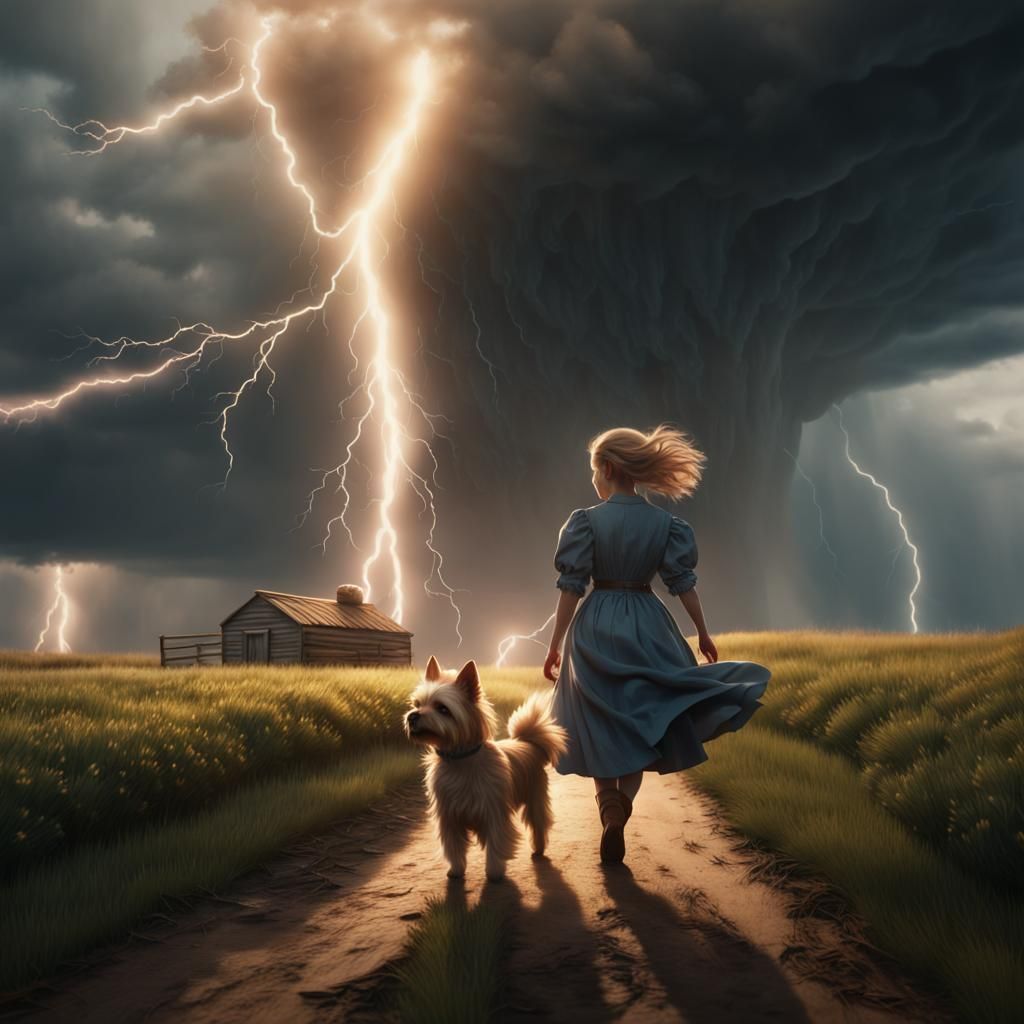Dorothy and Toto Approaching the Tornado