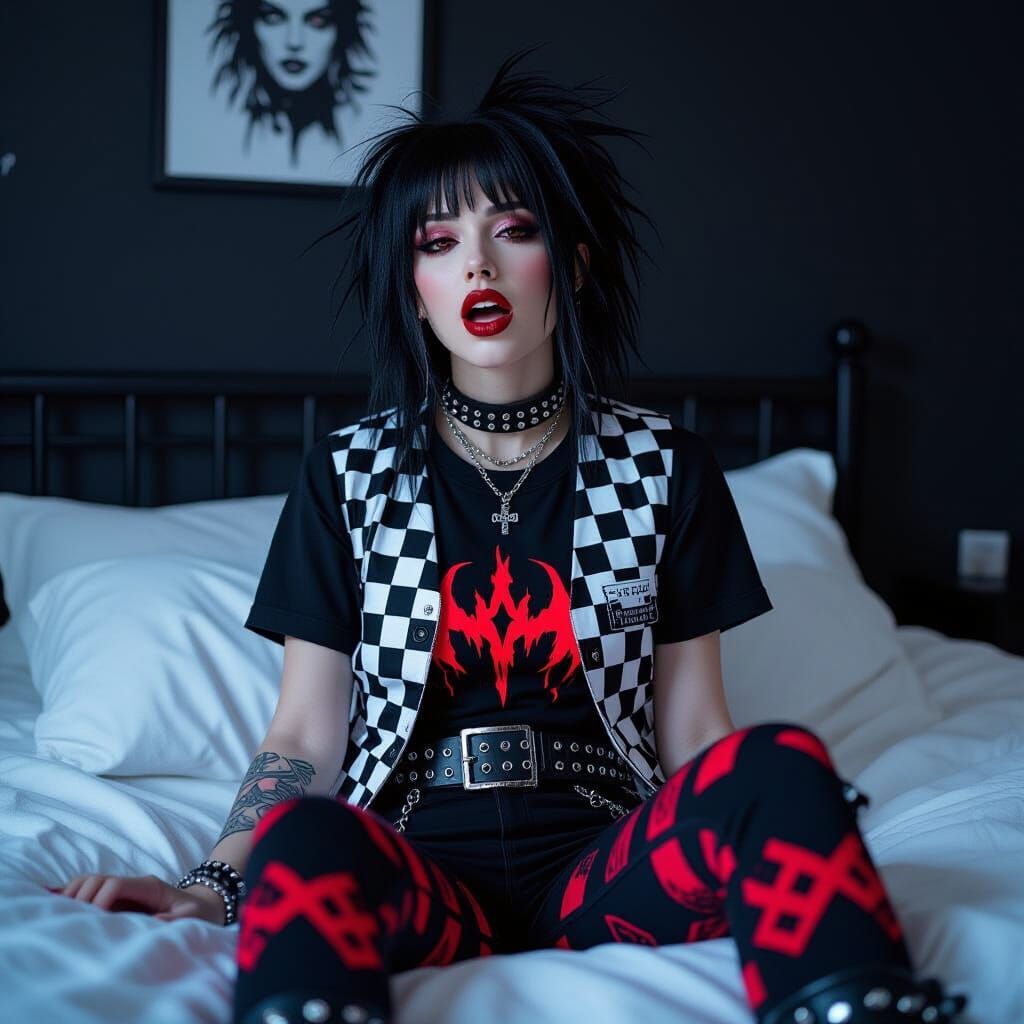 Pretty Woman with Emo Hair in Goth Room