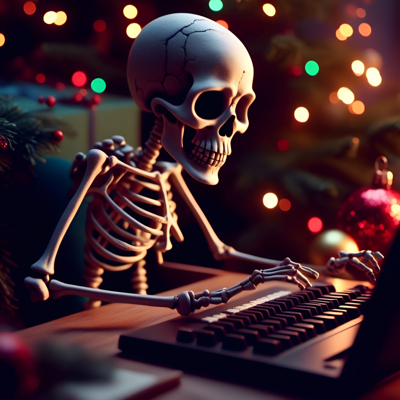 Retro Skeleton Christmas Card Playing Video Games
