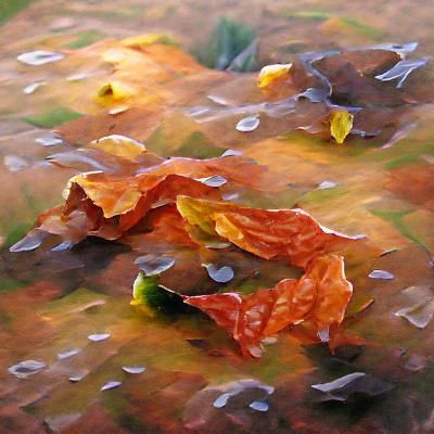 Autumn Leaves and Dew in Impasto Style